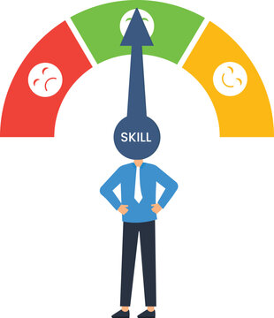 Skill level measurement gauge meter performance evaluation business competency expertise indicator professional development high achievement success rating human resources progress indicator