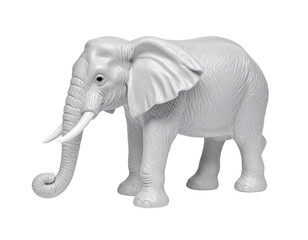 Obraz premium A white, realistic toy elephant sculpture with tusks on a black background