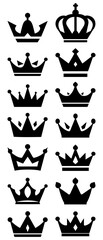 Collection of Elegant Black and White Crown Silhouettes in Minimalist Style Conveying Regal Elegance