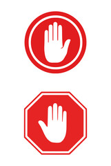 Obraz premium Red Stop Signs with Hand Symbols - Minimalist and Alert Mood