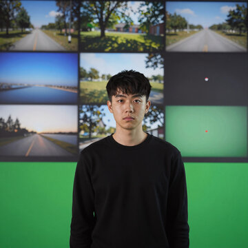 Video footage features green screen background and abstract concept, with motion tracking markers used for VFX replacement of the elements