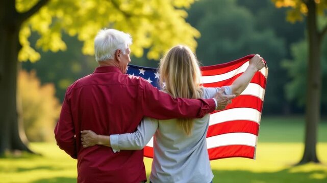 Video A pair of people holding the Stars and Stripes in their hands, standing together