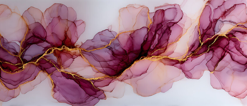 Abstract fluid ink art purple gold luxury background texture wave Abstract fluid ink art with purple gold luxury background texture wave flowing softly across canvas creating elegant modern