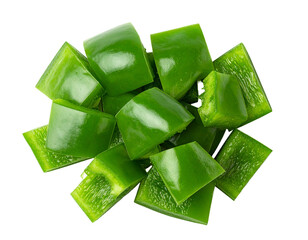 Vibrant green chopped peppers, isolated on black, showing fresh produce