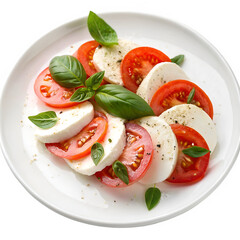 Caprese salad with sliced tomatoes and mozzarella cheese isolated on transparent background