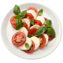 Caprese salad with sliced tomatoes and mozzarella cheese isolated on transparent background
