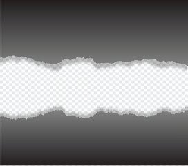 Set of black torn paper scraps and ripped jagged edges with white borders isolated on gray background