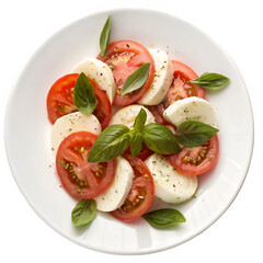 Caprese salad with sliced tomatoes and mozzarella cheese isolated on transparent background