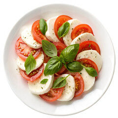 Caprese salad with sliced tomatoes and mozzarella cheese isolated on transparent background