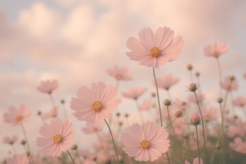 Fototapeta premium Serene pink cosmos field wallpaper.
