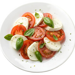 Caprese salad with sliced tomatoes and mozzarella cheese isolated on transparent background