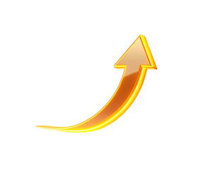 A luminous golden arrow curves upward against a stark black backdrop