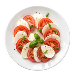 Caprese salad with sliced tomatoes and mozzarella cheese isolated on transparent background