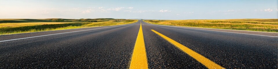Naklejka premium Endless open road through vast countryside with blue sky horizon