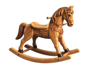 Detailed wooden rocking horse, classic toy on curved base