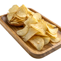 Cassava chips on wooden tray isolated on transparent background