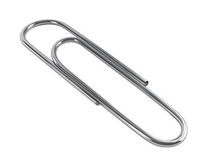 Shiny metal clip, looped, securing papers, office supply, isolated