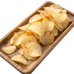 Cassava chips on wooden tray isolated on transparent background