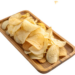 Cassava chips on wooden tray isolated on transparent background
