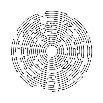 Circuit board circle frame. Abstract digital round frame, hardware board and electronic motherboard pattern vector. Programming science, computer system element