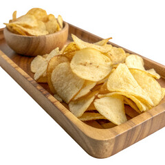 Cassava chips on wooden tray isolated on transparent background