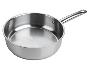 Gleaming stainless steel pan with long handle, perfect for saut?ing and frying