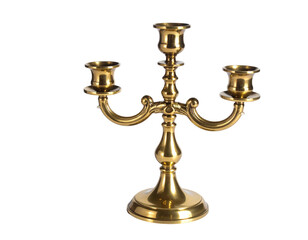 Ornate brass candelabrum with three holders on a pedestal base