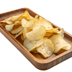 Cassava chips on wooden tray isolated on transparent background