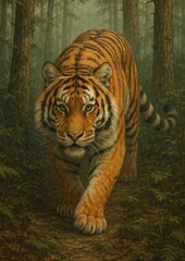 Obraz premium Majestic tiger in forest setting.