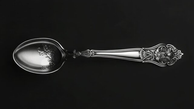 Video A close-up of a silver spoon featuring intricate designs and patterns