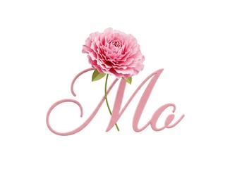 Elegant 3D Cursive Letters "Mo" Adorned with Pink Peony Flower Decoration