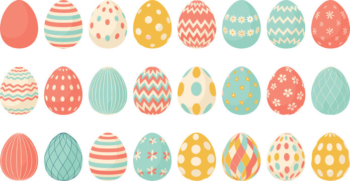 Colorful Easter egg pattern collection with decorative pastel designs for spring holiday celebration and festive backgrounds