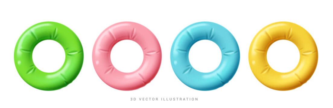 3D realistic swim rings isolated on white background, summer swimming rings realistic vector illustration.
