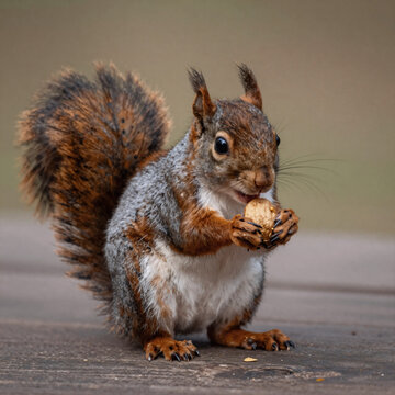 Adorable squirrel nibbling on a nut in its woodland home
