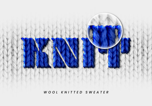 Blue Wool Knitted Sweater Text Effect Embroidery Cozy Font