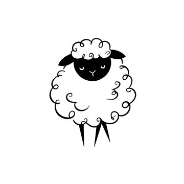 lamb. lamb simple black and white line art vector logo