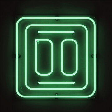 A neon-green, square rectangle picture frame surrounds a glowing green neon sign in the shape of a rectangle