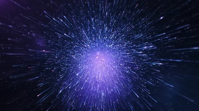 Abstract blue starburst light streaks zoom background