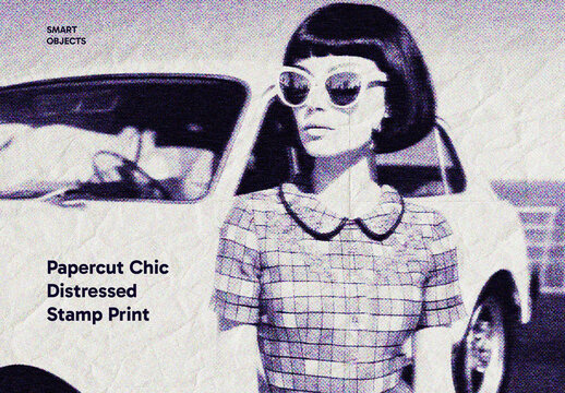 Black And White Papercut Chic Distressed Stamp Print Photo Effect