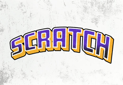 Purple And Yellow Grunge Bold Stamp Text Effect Patch Cartoon 3D Font
