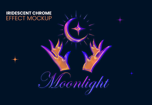 Purple Neon Iridescent Chrome Effect Mockup