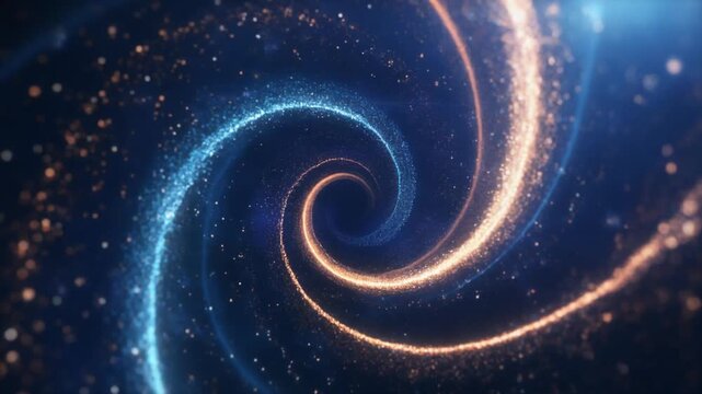 Swirling Vortex of Glowing Blue and Orange Particles in Deep Space