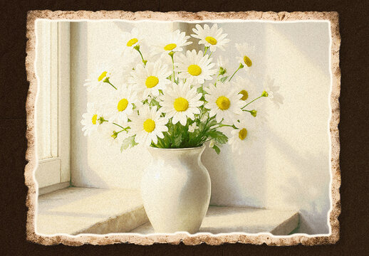 White And Beige Sunlit Bloom Vintage Old Postage Photo Effect