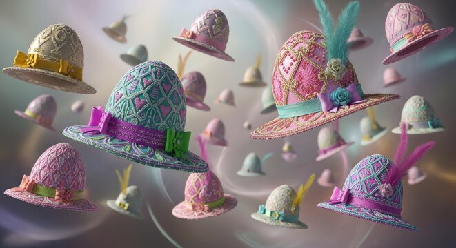 Colorful Decorative Hats in a Dreamy Floating Atmosphere