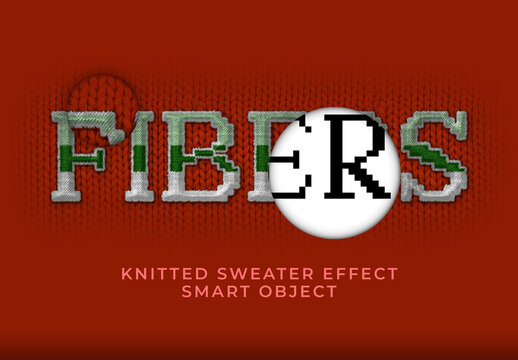 White and Green Stitched Knitted Sweater Holiday Text Effect Yarn Craft Font