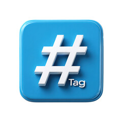 Fototapeta premium Blue Hashtag Icon with HTAG Text on Rounded Square Button Isolated on Transparent Background
