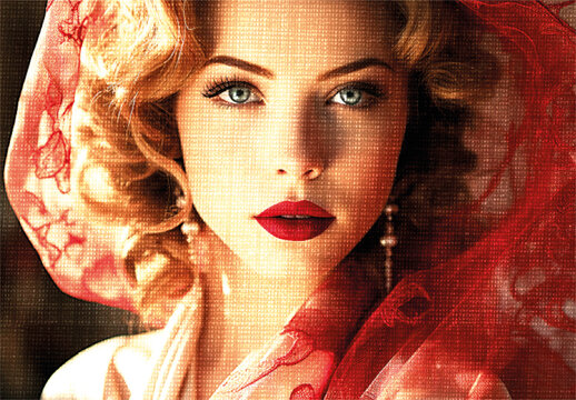 Red And Beige Warm Tones Embroidery Photo Effect