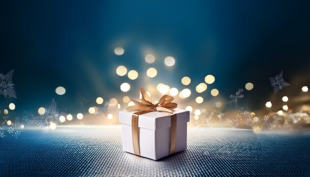 Caixa De Presente De Natal Branca Com Fundo Infinito Iluminado
