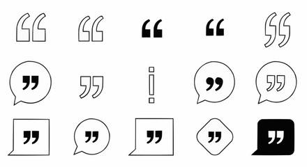 Collection of black and white quotation mark icons in various speech