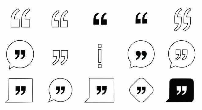 Collection of black and white quotation mark icons in various speech